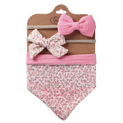 Baby's Triangle Towel Waterproof Bib Bow Headband Set