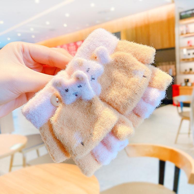 Children's Thickened Warm Half Flip Gloves