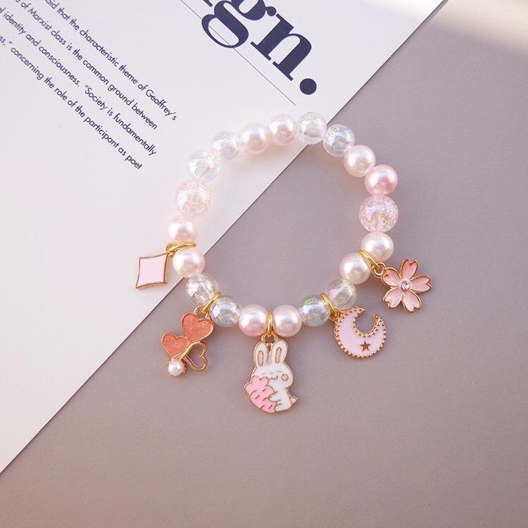 Girl's Cute Cartoon Pendant Beaded Bracelet