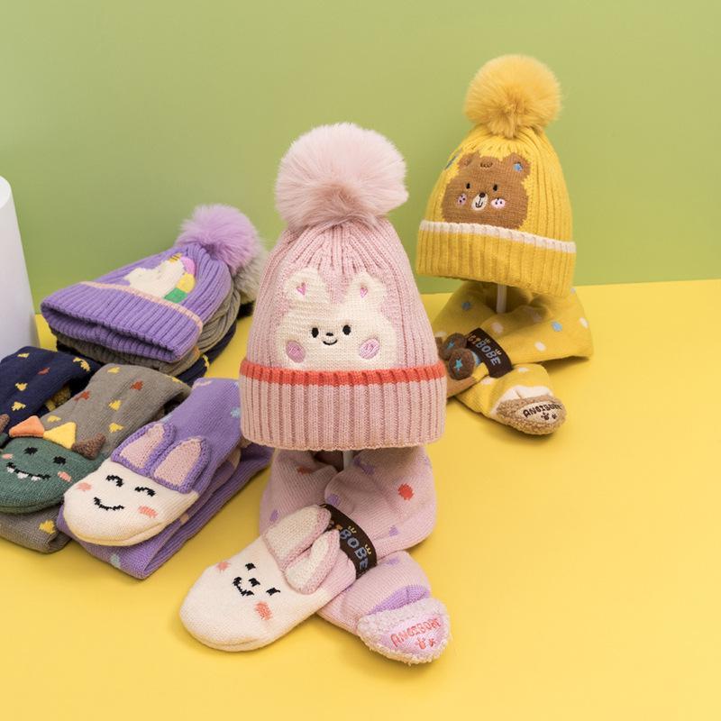 Cartoon Children's Warm Knit Hat Scarf