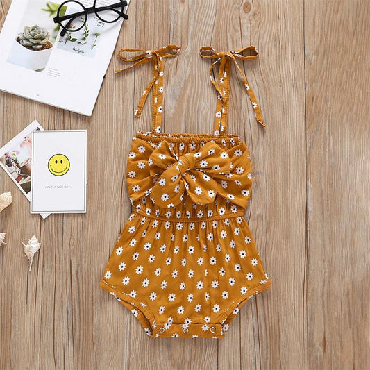 Suspender sleeveless bow dot Khaki Jumpsuit