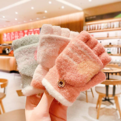 Children's Thickened Warm Half Flip Gloves