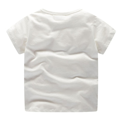 Little lion print round neck cartoon short sleeve T-shirt