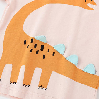 Small and medium-sized boys' animal cartoon cotton short sleeve round neck T-shirt