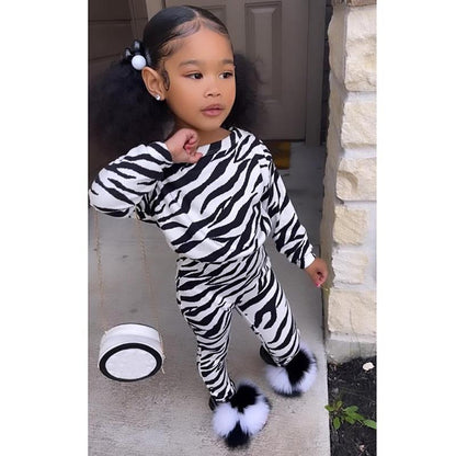 Girls Casual Zebra Long Sleeve Loose Suit
