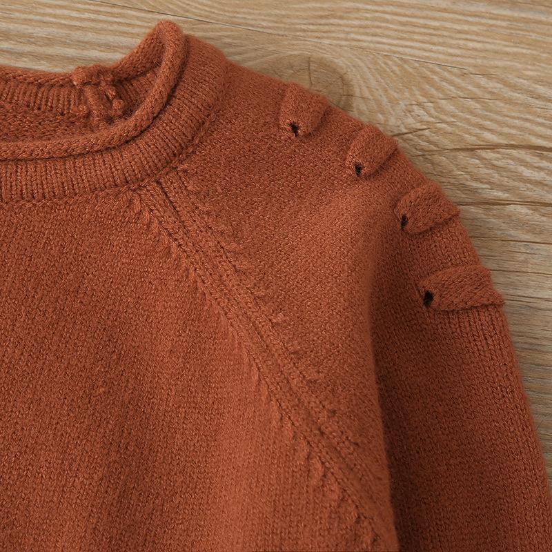 Children's Wear Solid Color Knit Pocket Sweater