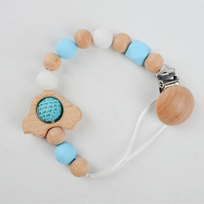 Pacifier Clip Anti-drop Chain Handmade of Beech and Silicone