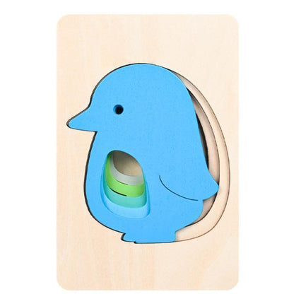 Children's Cartoon Five-layer Animal Rainbow Puzzle Wooden Toy