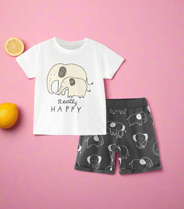 Children's set short sleeved Shorts Set Boys' cotton print set