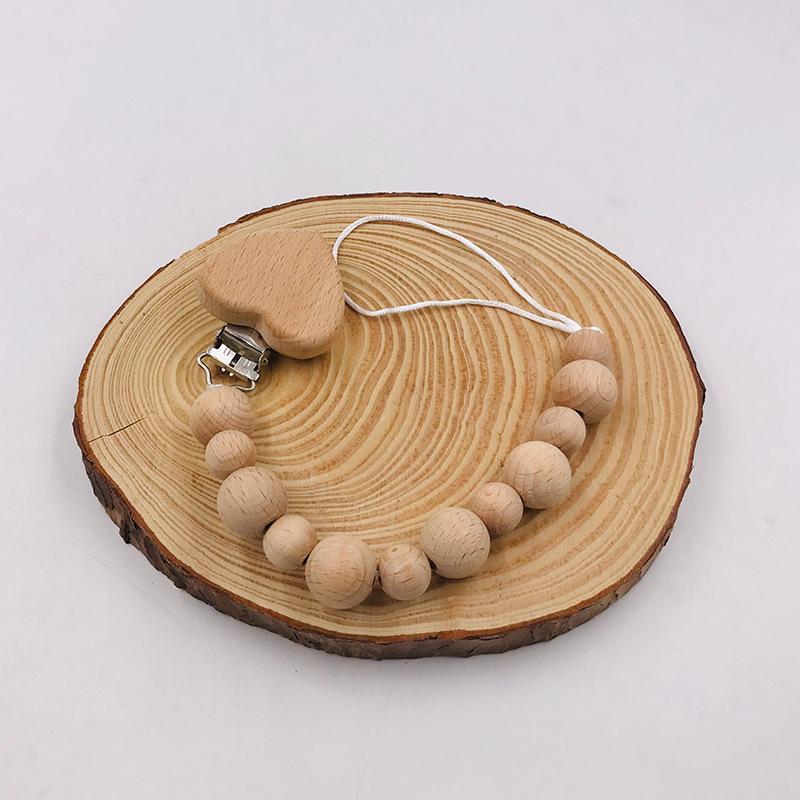 Baby Soothing Nipple Clip Beech Wood Nipple Anti-drop Chain