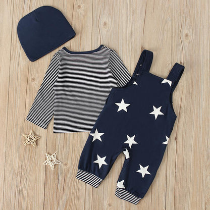 Top Striped Tee Strap Pants Children's Suit