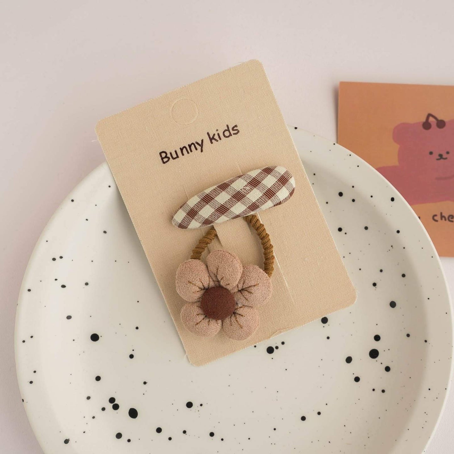 Children's Plaid Hairpin Fabric Hair Ring Set