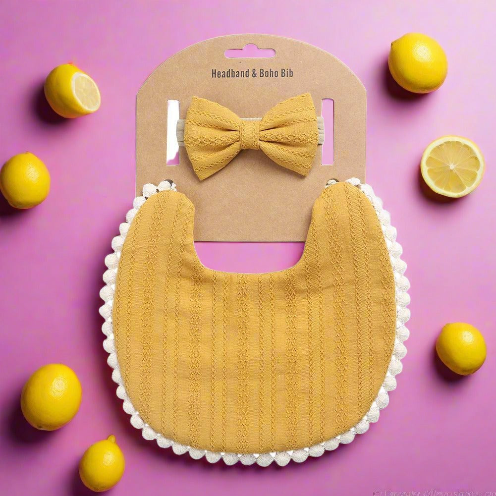 Linen Cotton Printed Baby Towel Bib Headband Set