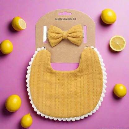 Linen Cotton Printed Baby Towel Bib Headband Set