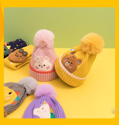 Cartoon Children's Warm Knit Hat Scarf