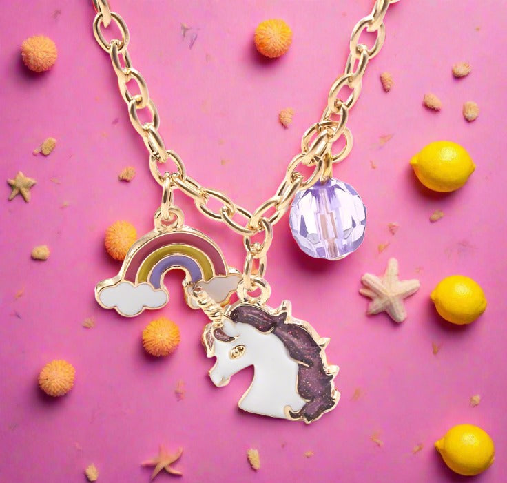 Purple Unicorn Children's Necklace Bracelet Set