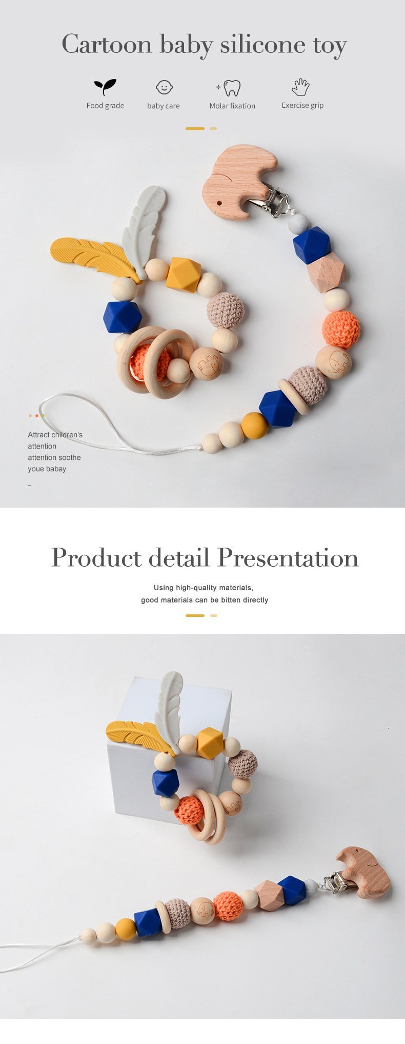 Baby Toys Set | Beech Pacifier Clip and Bracelet