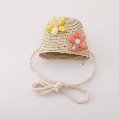 Trendy Flower Streamer Children's Straw Hat Bag Set
