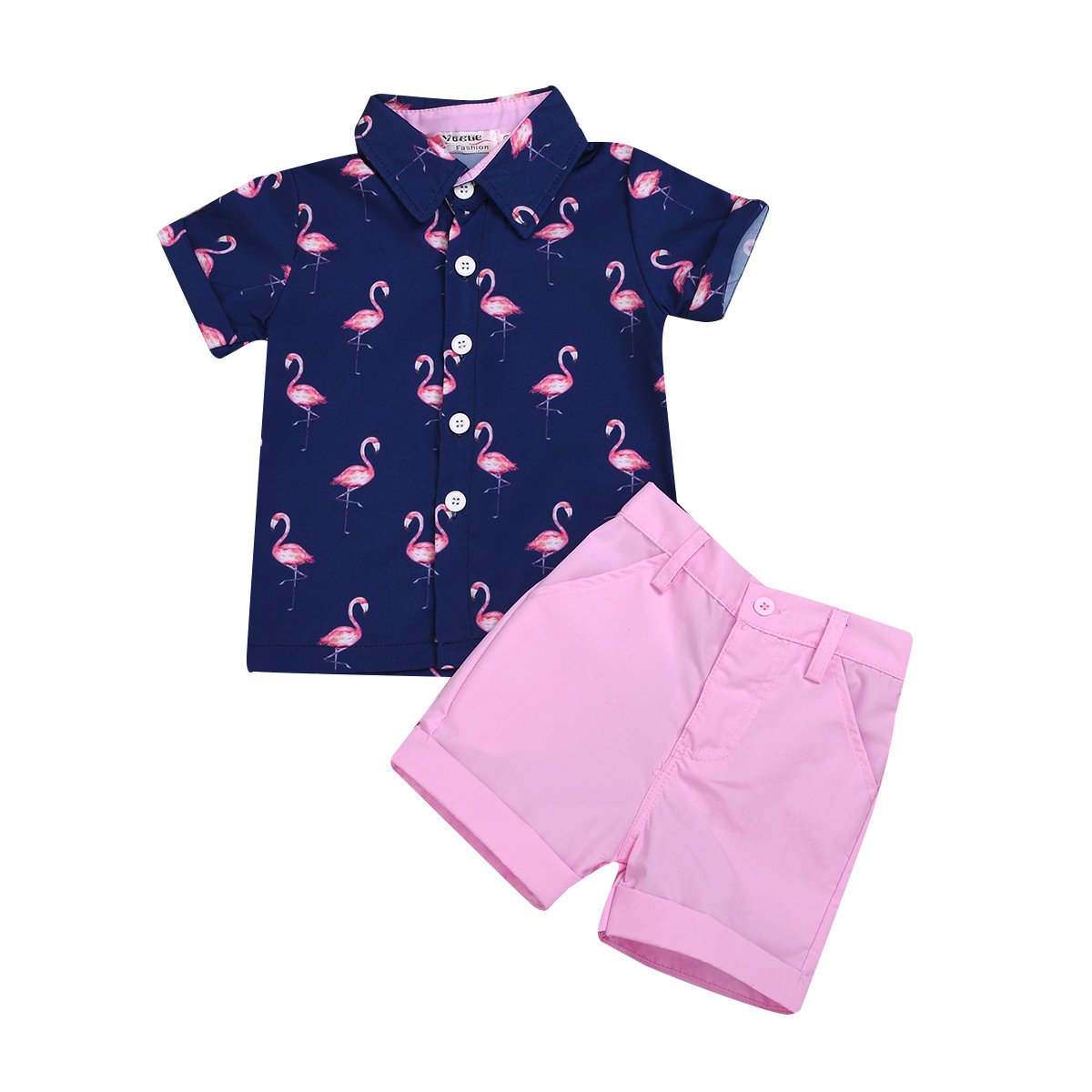 Boys' printed short sleeved Lapel shirt Shorts Set
