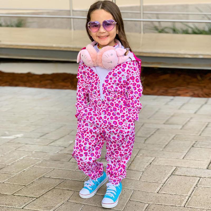 Girl's Pink Leopard Long Sleeve Bunch Hood Set