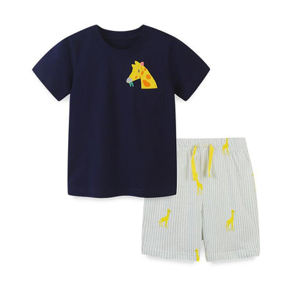 Summer Boys' suit short sleeved knitted cotton two-piece set