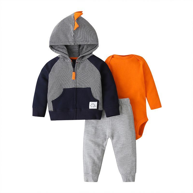 Baby Zipper Three-piece Long Sleeve Pants Set