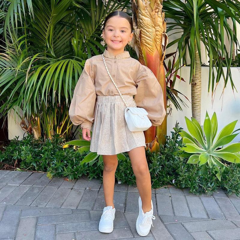 Girl's Long Sleeve Shirt Lantern Sleeve