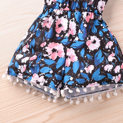 Tassel wide leg climbing suit blue ruffled tassel trousers