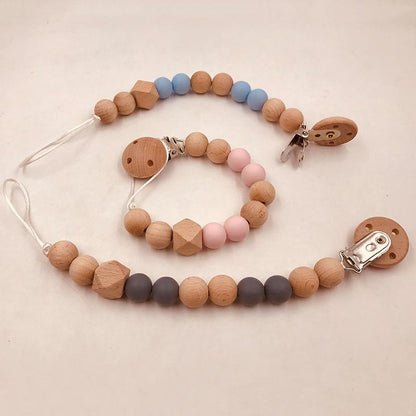Baby Wooden Pacifier Clip Teether Anti-falling Chain