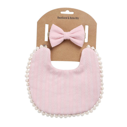 Linen Cotton Printed Baby Towel Bib Headband Set