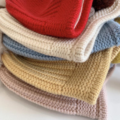 Solid Color Fuzz Ball Baby's Elastic Ear Protection Knit Hat