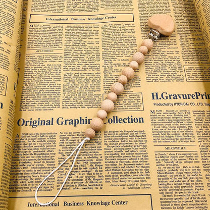 Baby Soothing Nipple Clip Beech Wood Nipple Anti-drop Chain