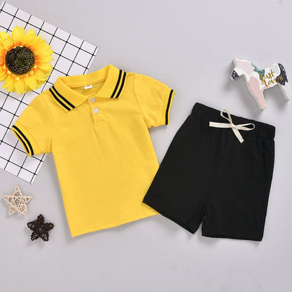 Striped stand collar shirt Short Sleeve Top Shorts two piece set