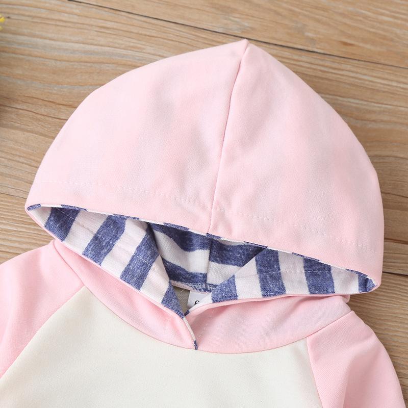 Long Sleeve Sweat Suit Striped Hooded Jacket Pants Two-Piece Set