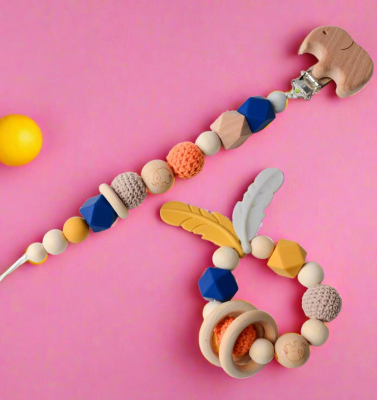 Baby Toys Set | Beech Pacifier Clip and Bracelet