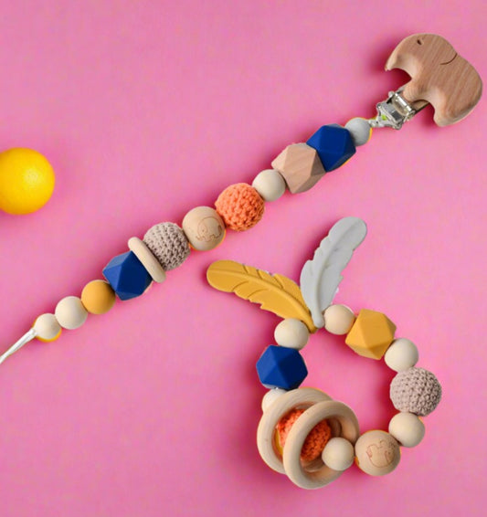 Baby Toys Set | Beech Pacifier Clip and Bracelet