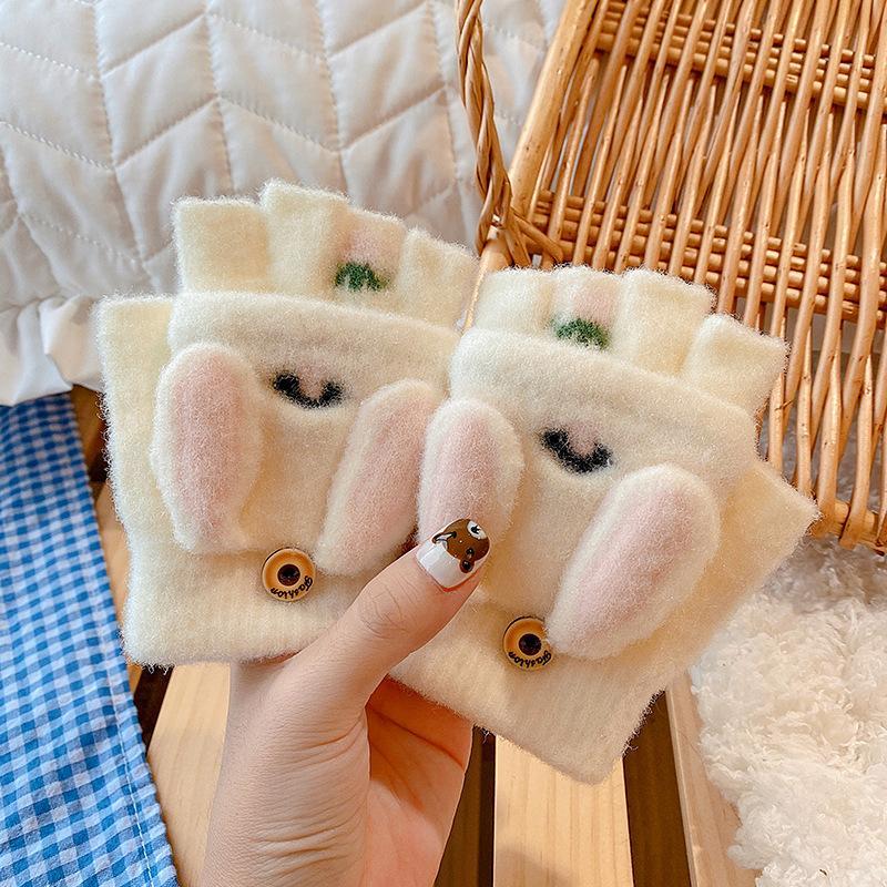 Children's Thickened Warm Half Flip Gloves