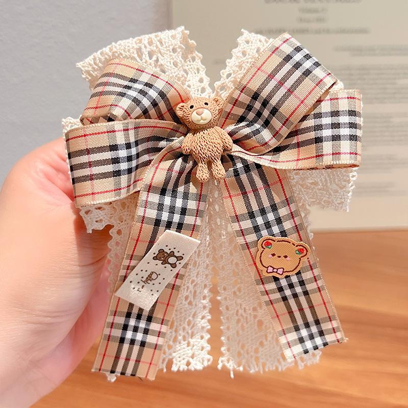 Children's Bow Hairpin Lace Plaid Fabric Headdress