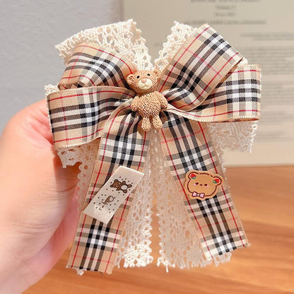 Children's Bow Hairpin Lace Plaid Fabric Headdress