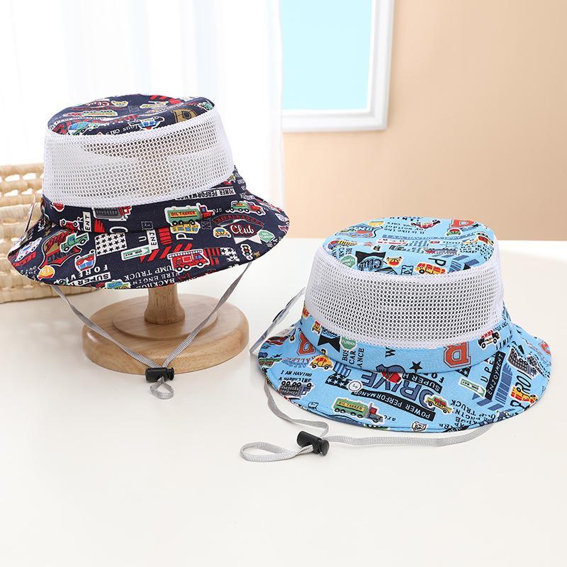 Cartoon Car Print Children's Breathable Sunshade Mesh Hat