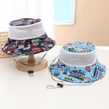 Cartoon Car Print Children's Breathable Sunshade Mesh Hat