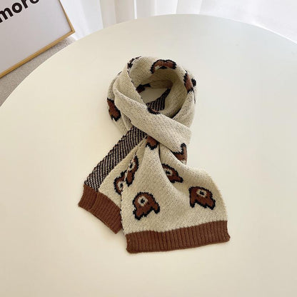 Children's Bear Knitted Scarf Warm Wool Gloves