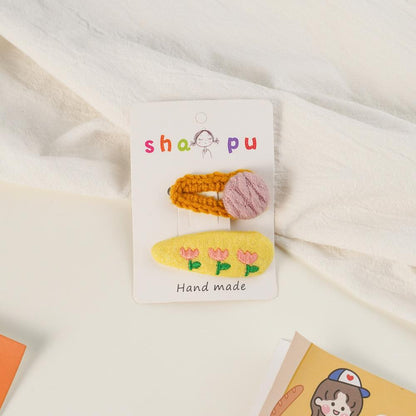 Children's Embroidered Flower Hairpin Set