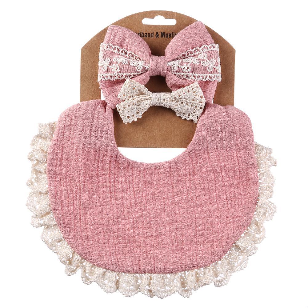 Baby Lace Saliva Towel Headband Set Waterproof Bib