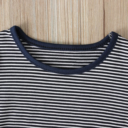 Top Striped Tee Strap Pants Children's Suit