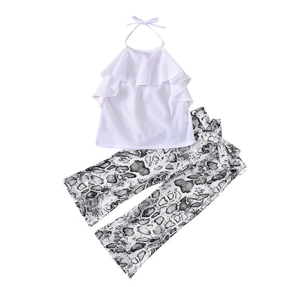Sleeveless Neck Chiffon shirt printed trousers two piece set