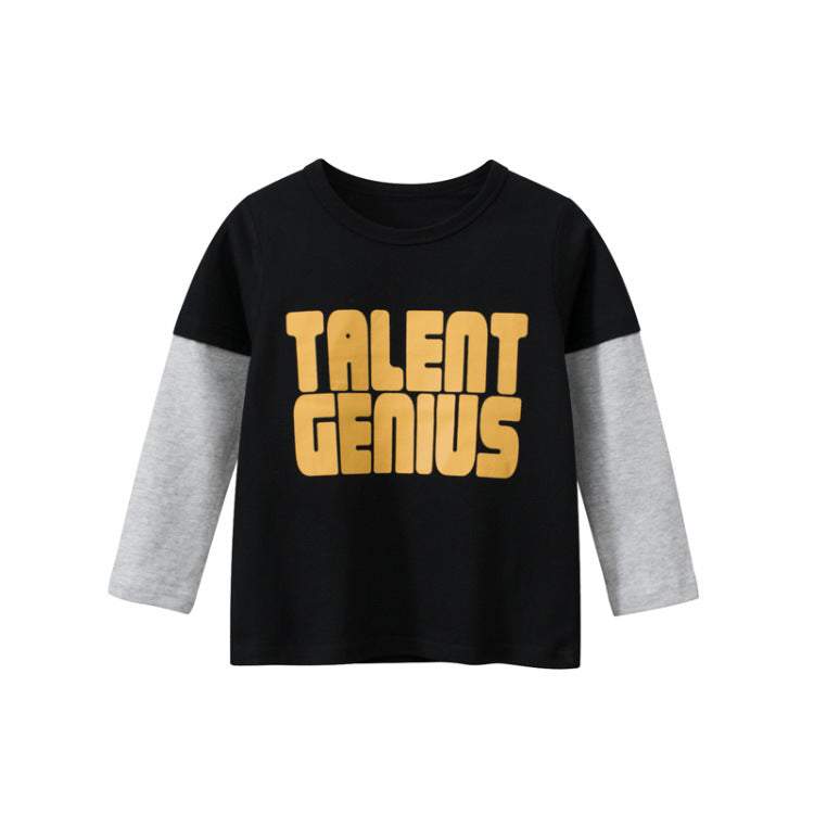 Children's Long Sleeve T-shirt Fake Two-Piece Crewneck Top