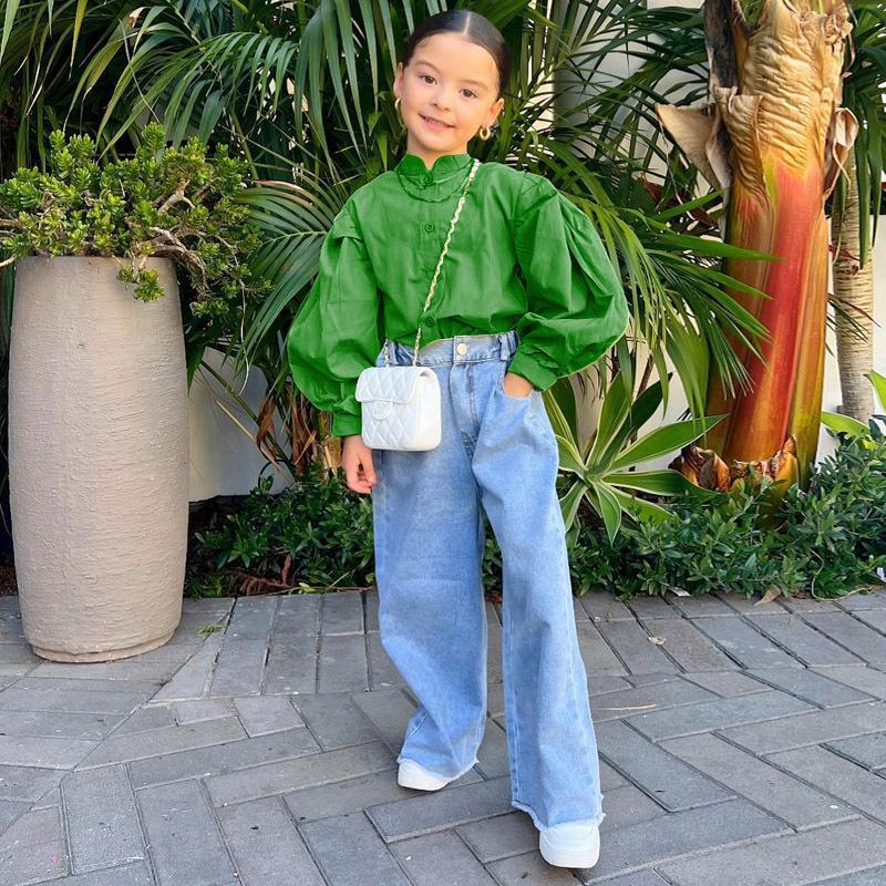 Girl's Long Sleeve Shirt Lantern Sleeve