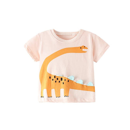 Small and medium-sized boys' animal cartoon cotton short sleeve round neck T-shirt