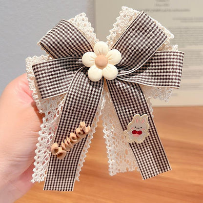 Children's Bow Hairpin Lace Plaid Fabric Headdress